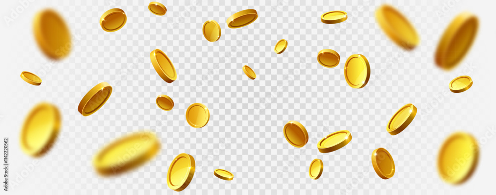 Realistic gold coin. Explosion of gold coins Stock Vector | Adobe Stock