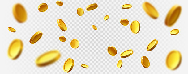 realistic gold coin. explosion of gold coins