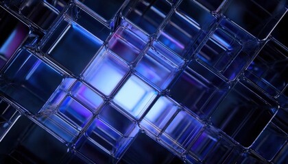Aufkleber - Futuristic Blue Glass Cubes in Abstract 3D Grid Design with Reflections and Light Illumination. Concept for Modern Tech Background, AI Systems, Digital Architecture, or High-Tech Innovation Graphics