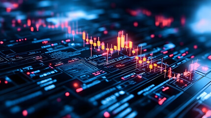 Poster - A vibrant, digital representation of data with glowing graphs and circuits, symbolizing technology and analytics in a futuristic setting