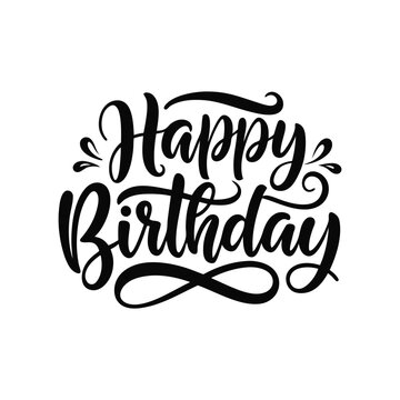 Happy Birthday lettering,Calligraphy lettering word graphic, vintage art for posters and greeting cards design. Calligraphic quote in green ink isolated on white.