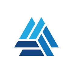 Leinwandbilder - A flat logo design of a geometrical triangle shape consists of three segments in different shades of blue