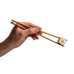 Wall Mural - hand holding sushi stick on transparent background