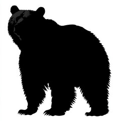 Sticker - Grizzly Bear Silhouette, Black And White Illustration Isolated On White Background