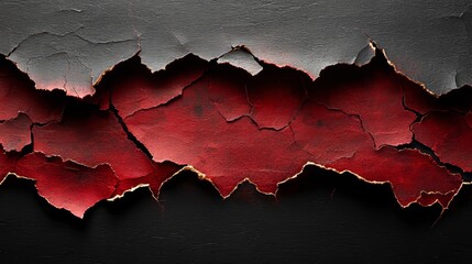 Poster - A solitary black background featuring red paper strips with jagged, torn edges.