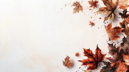 Aufkleber - Autumn leaves watercolor painting nature scene digital art seasonal ambiance close-up view artistic concept