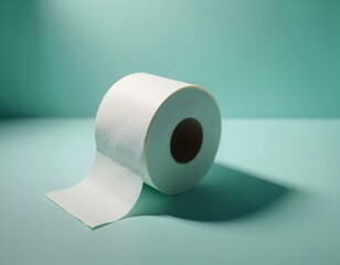 isolated toilet paper roll on a pale pastel light blue background, warm, comfy, smooth, soft