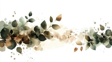 Aufkleber - Watercolor splash of green and gold leaves artistic nature calm environment abstract viewpoint aesthetic concept
