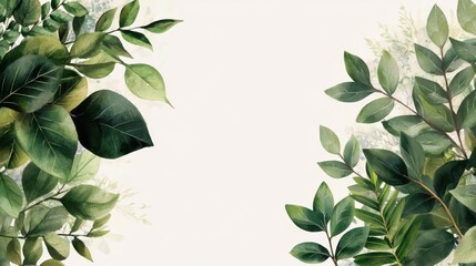 Aufkleber - Nature inspired watercolor of delicate green leaves artistic composition calm environment close-up view aesthetic concept