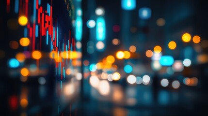 Poster - A creative composition featuring a stock market graph overlaid on a blurred city skyline, symbolizing the connection between urban development and financial growth.