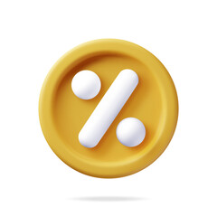 Poster - 3D percent sign in gold coin isolated. Render money, finance or business concept. Percentage, sale, discount, promotion and shopping symbol. Offer, price tag, coupon, bonus. Vector illustration