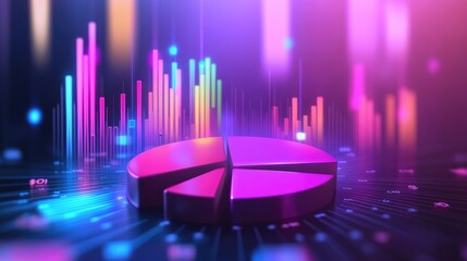 Poster - A dynamic 3D pie chart with spinning segments, surrounded by floating data points, symbolizing real-time business insights and modern data visualization techniques.