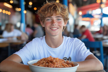 Canvas Print - teen eating healthy food