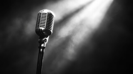 Poster - Vintage microphone, stage light, smoky atmosphere.