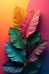 Aufkleber - Tropical foliage plant with colorful leaves against a vibrant abstract gradient background creates an exotic and unique decorative design._00003_