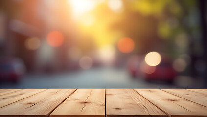 Poster - The wooden tabletop is absent in this selective focus image featuring an abstract background with vibrant colors._00002_