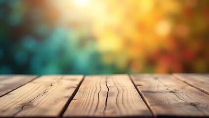 Poster - The wooden tabletop is absent in this selective focus image featuring an abstract background with vibrant colors._00001_