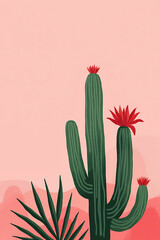 Poster - The living coral color was chosen as the highlight of 2019, paired with an exotic cactus design on a simple abstract background._00001_
