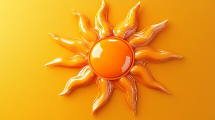 Wall Mural - glossy orange sun shining on orange background