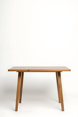 Poster - Simple wooden table stands alone against a plain white background of an exposed brick wall._00001_