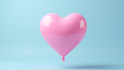 Poster - Pink balloon heart shape floats effortlessly on a serene blue background conveying feelings of love and affection._00003_