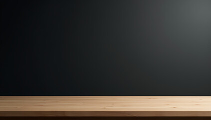 Aufkleber - Minimalist wooden table with empty space on a dark wall background ideal for product display and creative visuals._00001_