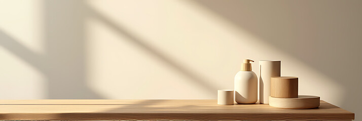 Aufkleber - Minimalist wood table top serves as a versatile background for product display and visual layouts in design montages._00003_