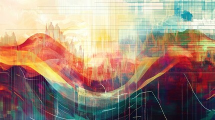 Poster - An artistic representation of a stock market graph, using abstract lines and colors to depict fluctuations in stock prices, evoking the emotions of market highs and lows.