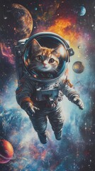 Wall Mural - curious cat astronaut exploring the vast universe