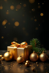 Aufkleber - Golden gifts and ornaments on a dark background create festive Christmas Xmas and celebration concepts illustrations._00003_