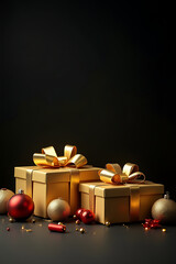 Aufkleber - Golden gifts and ornaments on a dark background create festive Christmas Xmas and celebration concepts illustrations._00002_