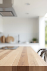 Poster - End grain wood counter tops are often featured in minimalist kitchens with a blurred white background to minimize visual distraction._00001_