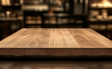 Aufkleber - Empty wooden table in blurred cafe background. (1)