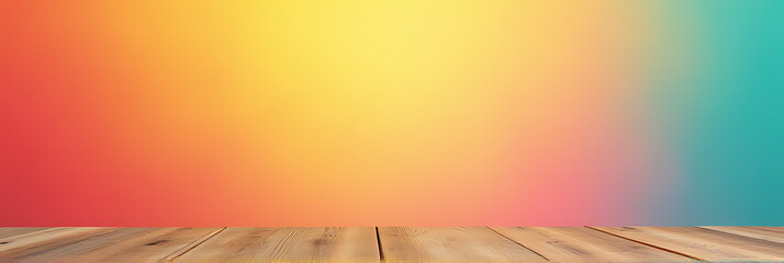 Poster - A wooden table top is placed against a vibrant colored background in a visually appealing arrangement of contrasting hues._00001_