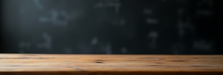 Aufkleber - A wooden table top is in sharp focus while its surrounding dark blackboard is blurred out of focus._00002_