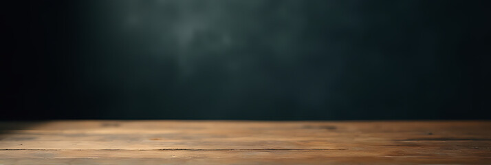 Aufkleber - A wooden table top is in sharp focus while its surrounding dark blackboard is blurred out of focus._00001_