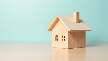 Poster - A wooden model of a house with a pastel colored background featuring a word related to taxes in the sky._00002_