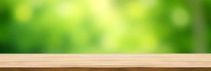 Aufkleber - A wood table top serves as a blurred abstract green background for a garden scene suitable for a montage product display or key visual layout._00003_
