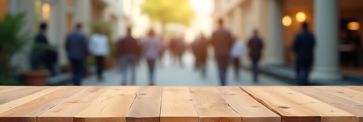 Aufkleber - A wood table top with a blurred background of people is used to create a montage effect for product display._00002_