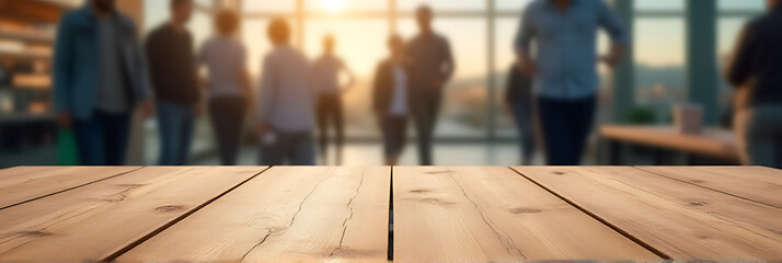 Aufkleber - A wood table top with a blurred background of people is used to create a montage effect for product display._00001_