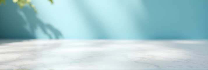 Poster - A soft light casts on a clean marble surface while selective focus blurs the surrounding blue sky._00001_