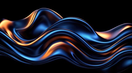 Poster - Dynamic flow of metallic waves abstract art digital rendering dark background high contrast fluid motion
