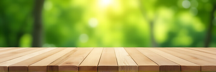 Aufkleber - A real wood tabletop texture with a blurred leaf tree garden background is ideal for product displays and design visuals._00002_