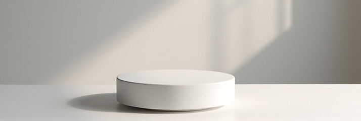 Aufkleber - A minimalist white sandstone top product display platform with selective focus enhances visual appeal and showcases products effectively._00001_
