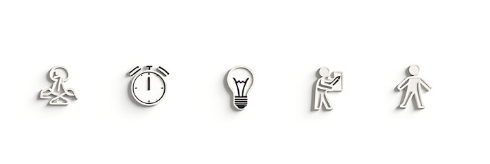 Poster - A group of icons representing time management and teamwork concepts on a simple white background featuring a clock and light bulb._00003_