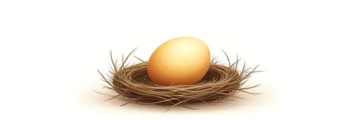 Aufkleber - A delicate gold egg illustration is placed on a simple nest background, surrounded by white empty space on paper._00003_