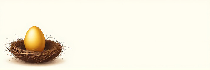 Aufkleber - A delicate gold egg illustration is placed on a simple nest background, surrounded by white empty space on paper._00002_