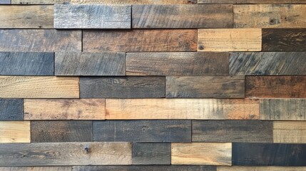 Poster - Textured wooden wall featuring a blend of various wood grain boards ideal for backgrounds or design projects with ample copy space.