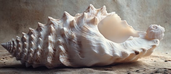 Poster - Elegant seashell displayed on textured surface showcasing intricate details and natural beauty