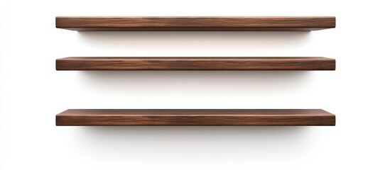 Poster - Artistic arrangement of brown wooden shelves on a white backdrop perfect for product displays and home decor inspirations